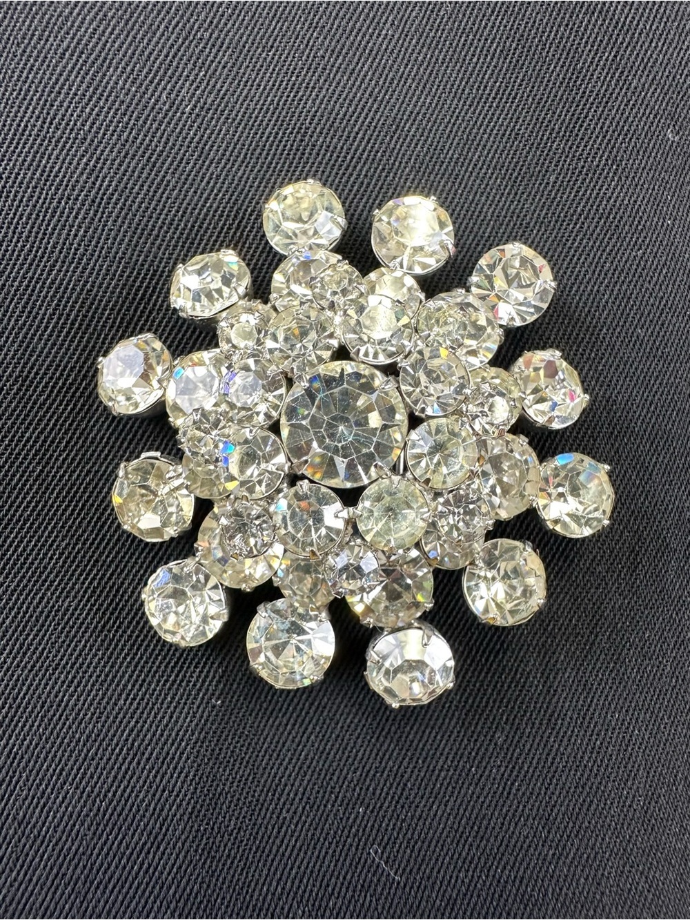 Statement Rhinestone Brooch Clear Crystal Starburst Pin Glam Sparkle Vintage